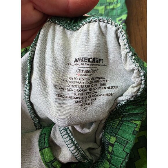 Minecraft Kids Pajama Set Creeper Design Long Sleeve & Pants Green Pixelated Pri - Picture 4 of 5